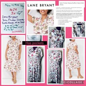 $110 ⭐️NEW Sz 24 3x fits 3x 4x Lane Bryant Satin Flutter Sleeve Ruffle Dress